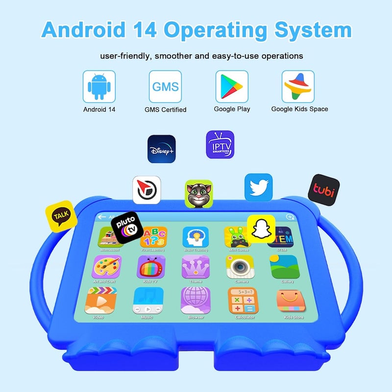 HOTTABLET Kids Tablet 7 inch Android 12, 4GB RAM 32GB ROM, 512GB Expandsion, with Parental Control, WiFi, Bluetooth, Dual Camera with Silicone Case, 1PCS(Blue) - Image 4